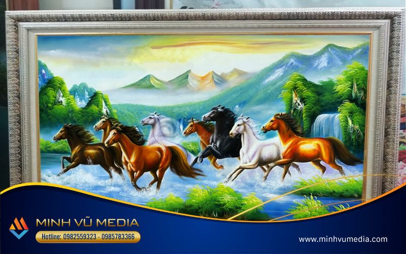 Bức tranh Mã Đáo Thành Công, với hình ảnh đàn ngựa mạnh mẽ