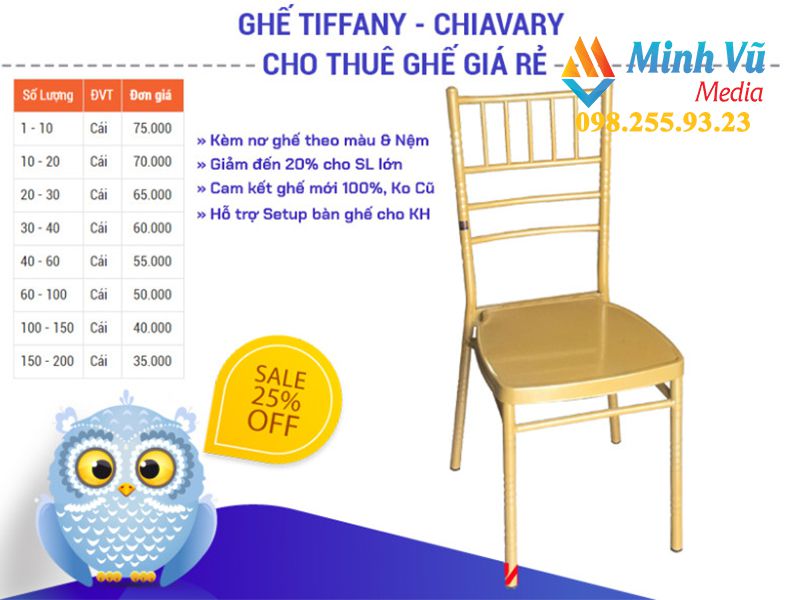 Giá thuê bàn ghế Tiffany tại Minh Vũ Media