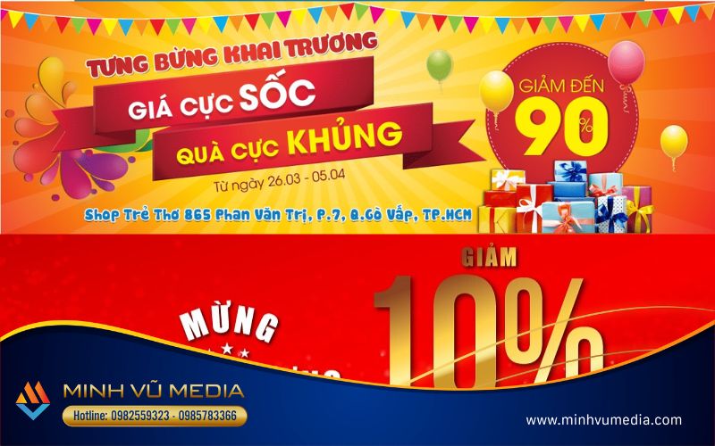 Băng rôn khai trương ngang ấn tượng